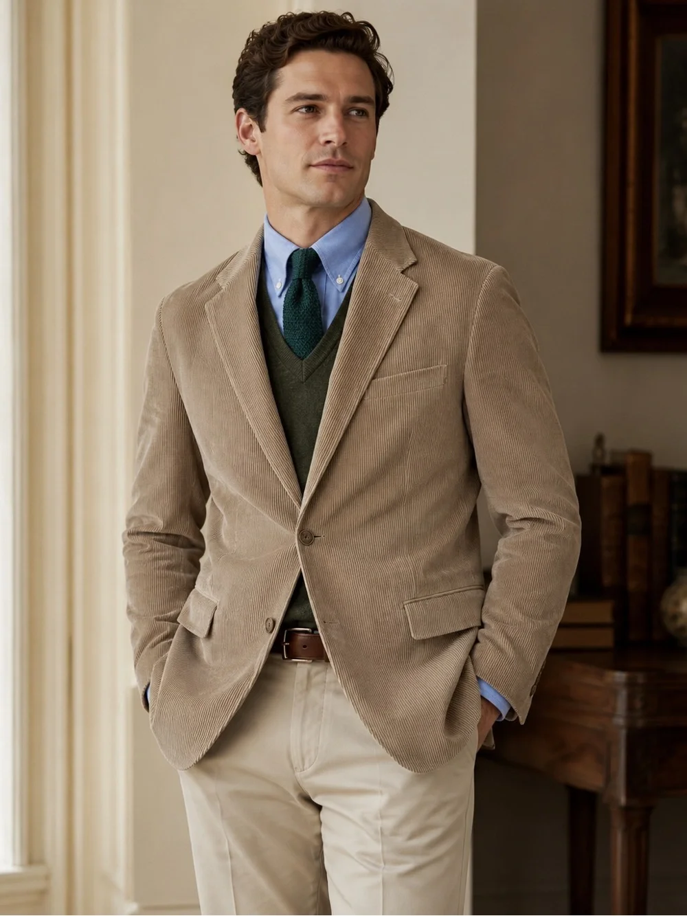 Lauren Ralph Lauren Mens 42L Tan Corduroy Blazer Sport Coat 100% Cotton